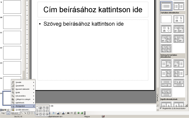 Az akciógombokat leggyakrabban önműködő bemutatókban használjuk, például kirakati bemutatókban. Használatuk a következő módon történhet: 1. Készítsuk el a diákat. 2.