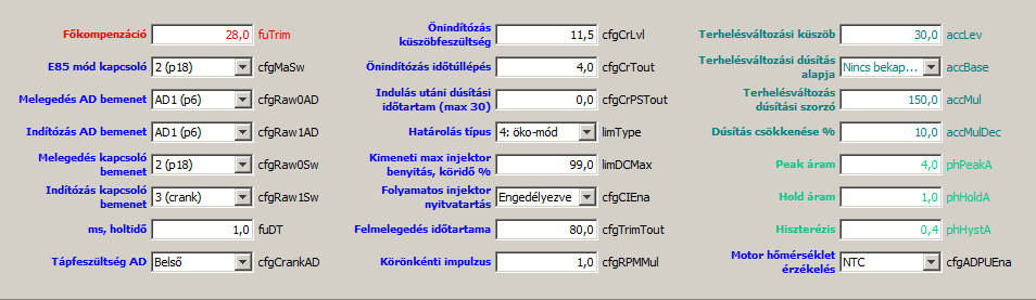 6. Trim: Az etanolos dúsítás mértéke százalékban a benzinhez képest. Ha például 125-öt mutat, az azt jelenti, hogy 25%-kal dúsít a rendszer.