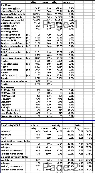 Mérési eredmények és statisztikai adatok A program képes a járás ciklusainak automatikus meghatározására, a