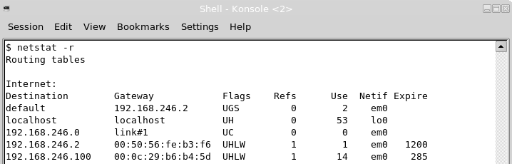 Routing tábla - FreeBSD Megjelenítés netstat r default