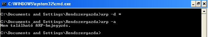 ARP - Windows ARP-bejegyzések megtekintése arp -a ARP-bejegyzések