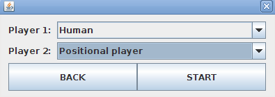 5.1.2. A játék Ha a PLAY gombot választottuk, akkor a megjelenő ablakban kiválaszthatjuk az egyes játékosokat (Player 1, Player 2). Alapbeállításként a Human játékos van beállítva mindkettőhöz.
