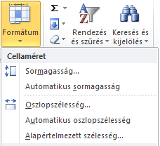 Adatok formázása további formázási lehetőségek Méretváltoztatások Kezdőlap/Cellák/Formátum Sormagasság /Oszlopszélesség Automatikus sormagasság/oszlopszélesség Kurzorral az osztásvonalon Helyi