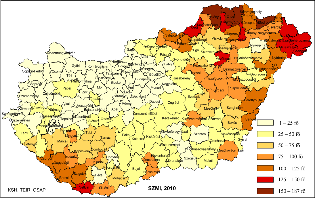 A rendszeres szociális segélyben részesítettek átlagos száma 1000 aktív korú lakosra kistérségenként, 2008 aktív korú lakosokhoz viszonyított arányának változása 2001 és 2008 között Sátoraljaújhelyi