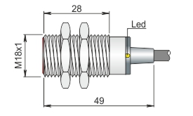 Induktív érzékelők (Ø18mm) Hengeres, menetes érzékelők 18mm átmérő Vezetékes, beépíthető típus Standard kapcsolási távolság Rövid méret 3 vez. 4 vez.