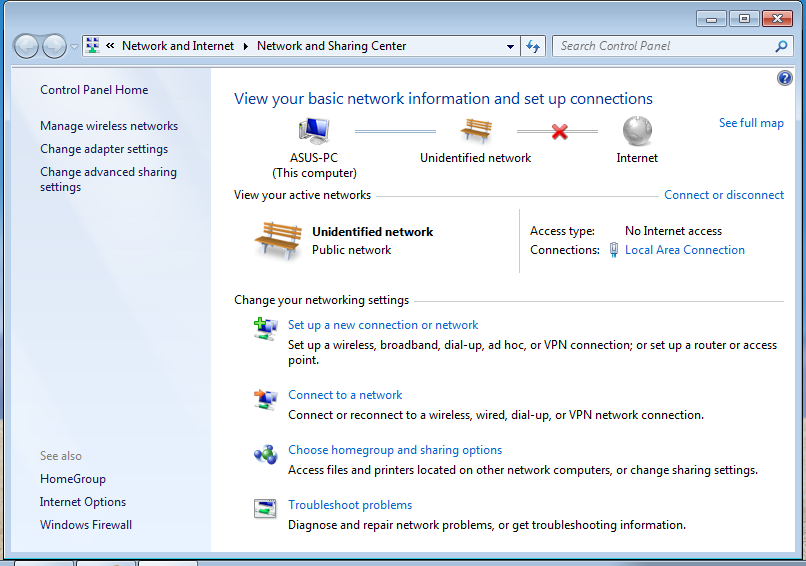 6. Térjen vissza a Network and Sharing Center (Hálózati és megosztási központ) panelbe, majd kattintson a Set up a new connection or network (Új kapcsolat vagy hálózat beállítása) elemre. 7.