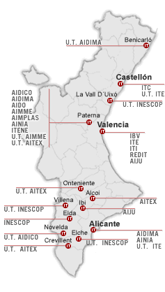 17. ÁBRA A REDIT RENDSZERBEN TALÁLHATÓ INTÉZMÉNYEK ÉS AZOK TEVÉKENYSÉGI TERÜLETE (2010) AICE-ITC AIDICO AIDIMA AIDO AIJU AIMME AIMPLAS AINIA AITEX IBV INESCOP ITE ITENE ITI Kerámia Építkezés Fa,