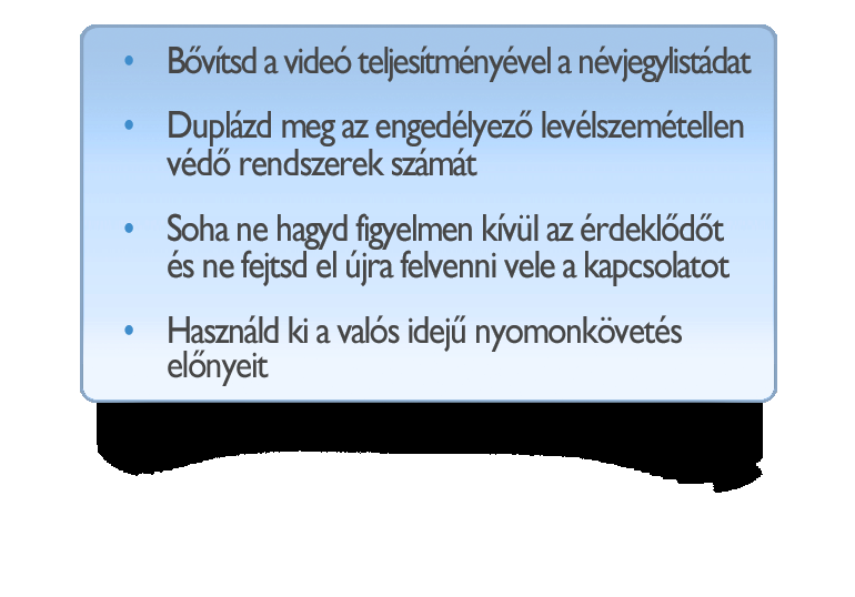 Ne feledd, a videó funkcióval rendelkező e-mail kampányok 21%-kal hatékonyabbak, mint a hagyományos e-mail-ek, és éjjel-nappal kapcsolatot építenek és lekötik a közönséget.