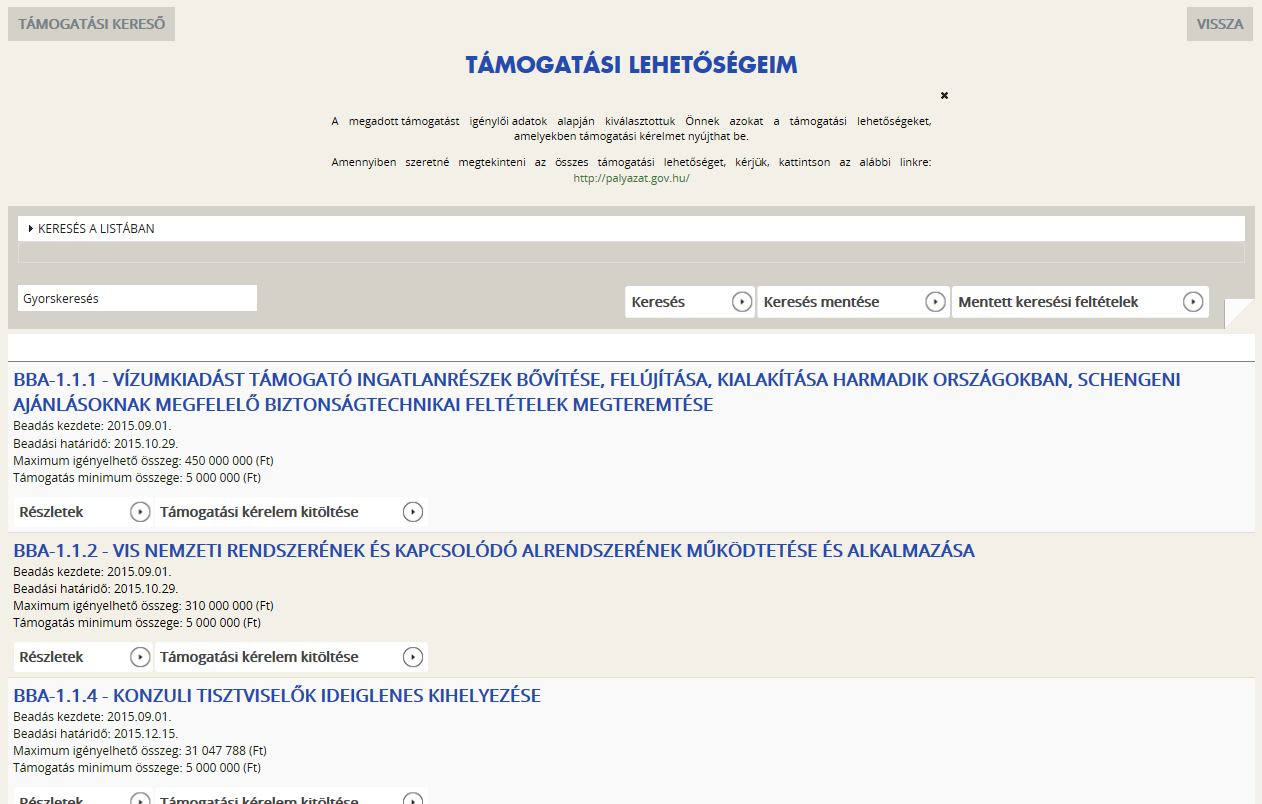 Itt többféle szűrési lehetőség között választhatunk. A Gyorskeresés segítségével is szűkíthető a találati lista tartalma.