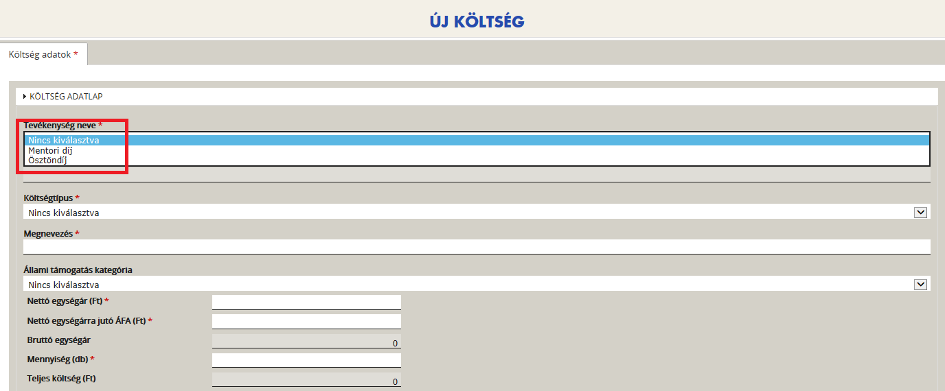 rendelni. Az Új gomb megnyomásával jutnak el a rögzítő felületre.