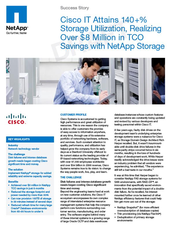Cisco / NetApp együttműködés Több mint 9 millió dollár TCO megtakarítás Felhasznált hely és