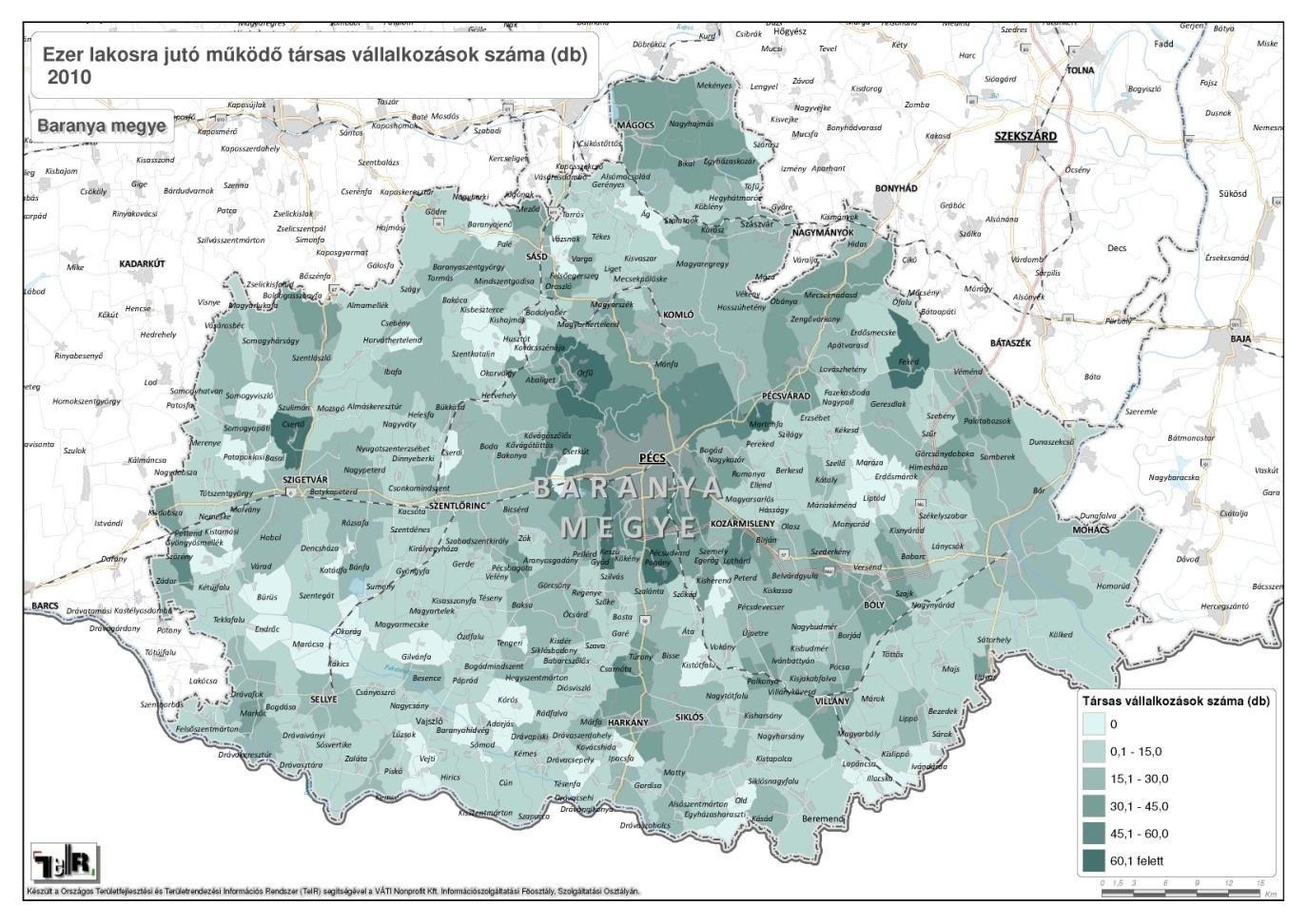 25. ábra Ezer lakosra jutó működő társas vállalkozások száma 2010 Forrás: TeiR 26.