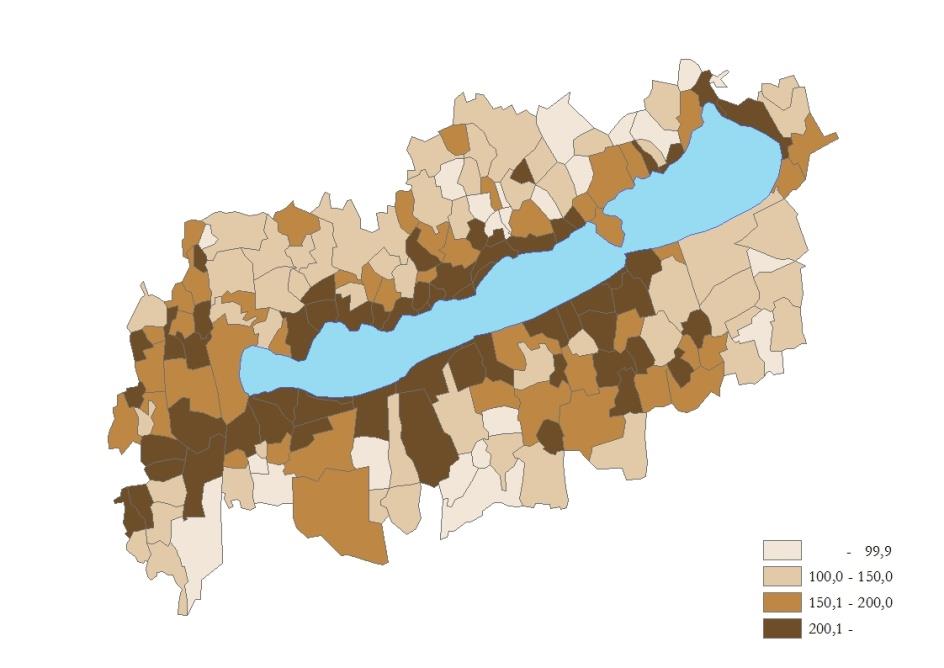 2014 Partközeli települések 115 184 További települések 91 138 Üdülőkörzet összesen