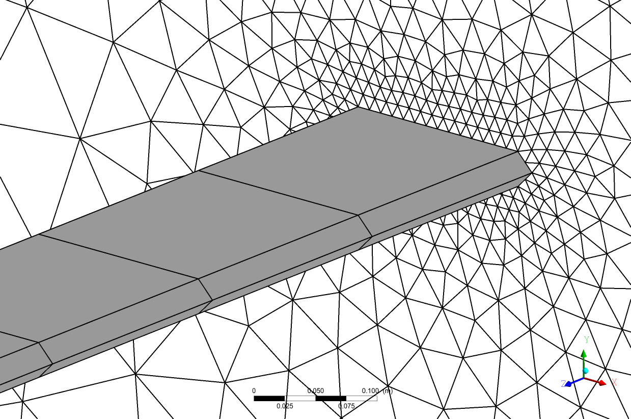 A belépı felületen "velocity inlet", a kilépı felületen "outflow", alul és felül "wall" peremfeltételt alkalmaztam "free slip" feltétellel, azaz a fallal párhuzamos áramlást nem korlátozzuk.