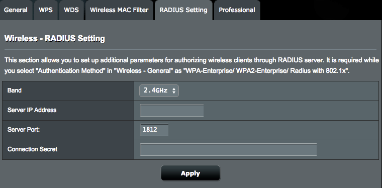 4.1.5 RADIUS beállítás A RADIUS (Remote Authentication Dial In User Service) beállítás egy külön biztonsági réteget nyújt, amikor a WPA-Enterprise, WPA2-Enterprise, vagy Radius 802.