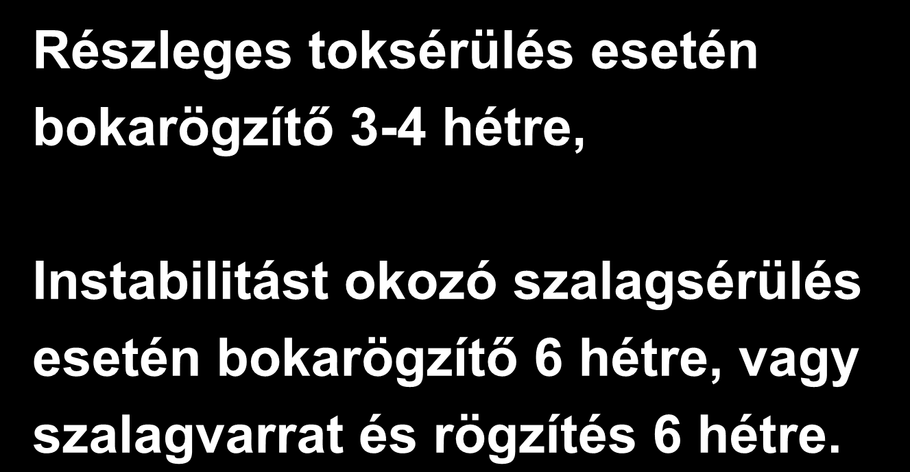 BOKA SZALGSÉRÜLÉS KEZELÉSE Részleges toksérülés esetén bokarögzítő 3-4 hétre,