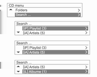 Infotainment rendszer 139 CD menu (CD menü) searching folders (mappák keresése) CD menu (CD menü) Search... (keresés.