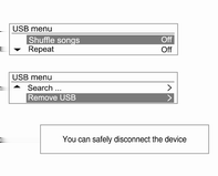 144 Infotainment rendszer menüjéhez hasonlóak; a hozzáadott Remove USB (USB eltávolítása) elem kivételével. Lásd a CD menüben a CD/MP3 lejátszó funkciókat.