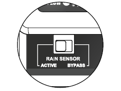 Az érzékelő(k) kiiktatása Ha az érzékelő AKTÍV, és kézzel vagy automatikusan öntözni kell, egyszerűen állítsa át az esőérzékelő kapcsolót áthidal állásba.