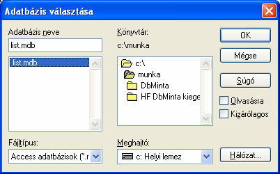 Adabáziselérés ODBC-n keresztül utasításokkal C#-ban 1. Előkészítés Access adatbázis lemásolása, ODBC DSN létrehozása Másoljuk le az alábbiakat: Mit Honnan Hova list.