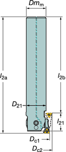 Simítás - CoroBore 825 URATSZTRÁLÁS Hengeres szár Méretek, mm (col) l 2 = Programozott hossz U 21 mm l2a l2b 4) l21 l3s 0.23 (0.5) 18 (.709) 125.5 (4.941) 103.5 (4.075) 19.5 (.768) 3.