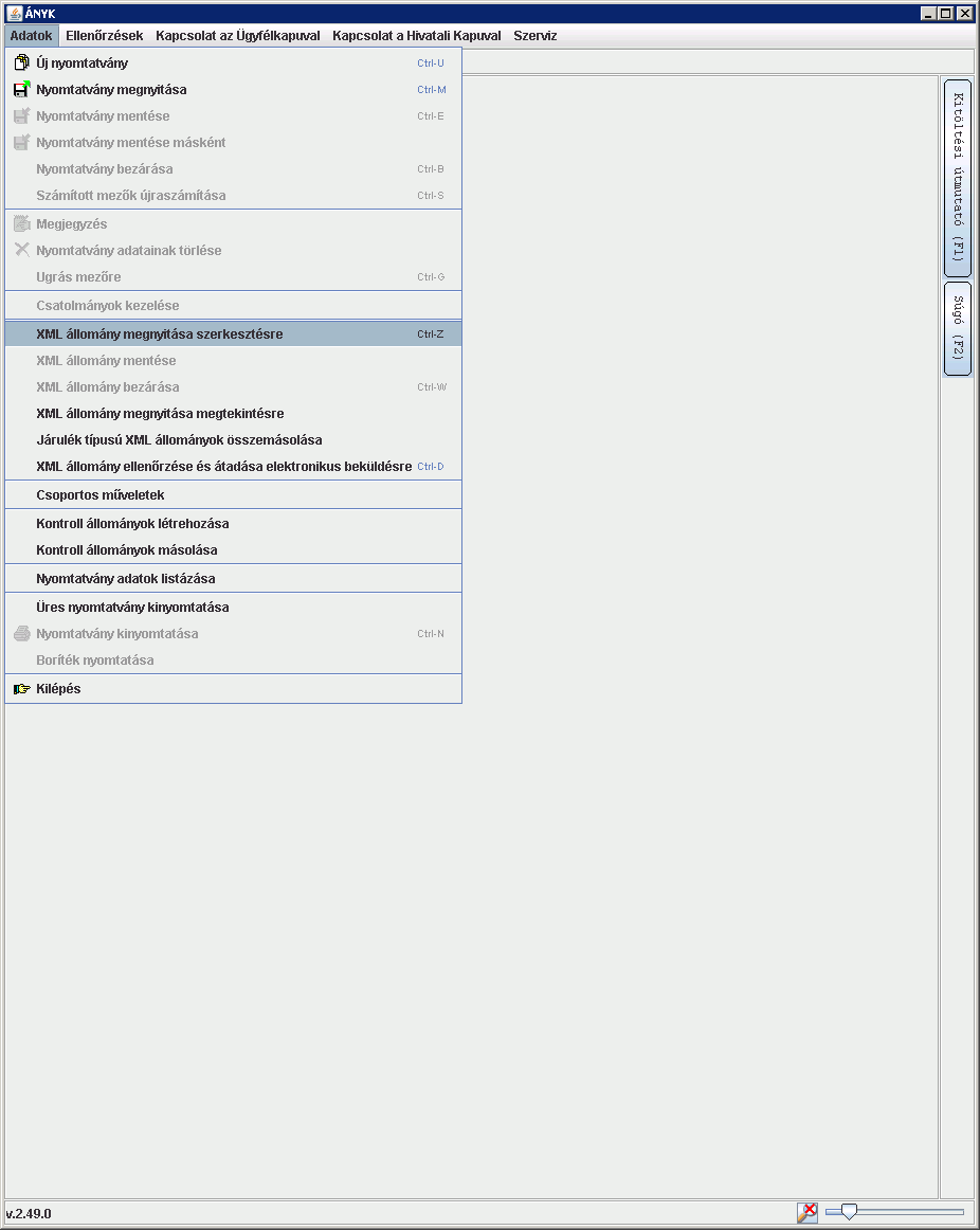 16. ábra: ÁNYK programba xml beolvasás képernyő A megnyitás után a Összes nyomtatvány