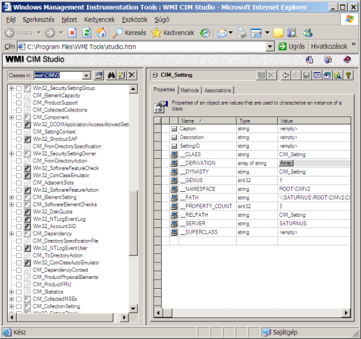 WMI a számítógépet, amelyik a CIM Repositoryt tartalmazza, majd sorban meg kell adnunk a hozzá vezető névtér-hierarchia elemeit: \\Gep\Root\Cimv2:Win32_LogicalDisk.DeviceID= C: 55.