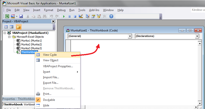 Makrók használata az Excelben - munkafüzet open eseményéhez VBA-eljárás létrehozása Az Auto_Open makróval kapcsolatos fenti korlátozások megkerülhetők az Open eseményhez rendelt VBA-eljárással.