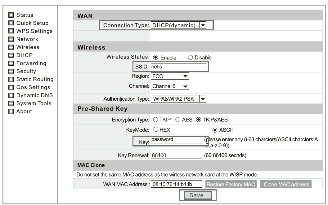 3.3 A sikeres bejelentkezés után, a hálózati kapcsolatok beállításához, kattintson Quick Setup -ra.