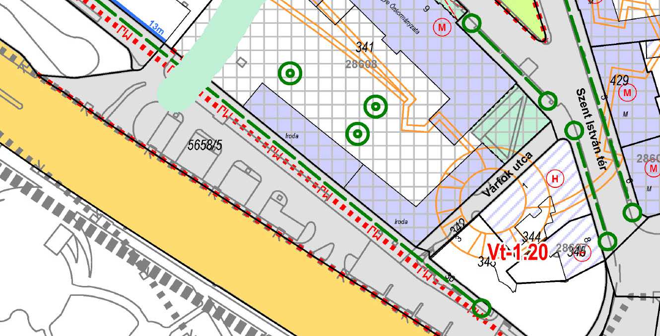 A Szent István tér Piac tér felé való gyalogos átkötését a Megyei Önkormányzat épülete mellett átgondolandónak tartjuk.