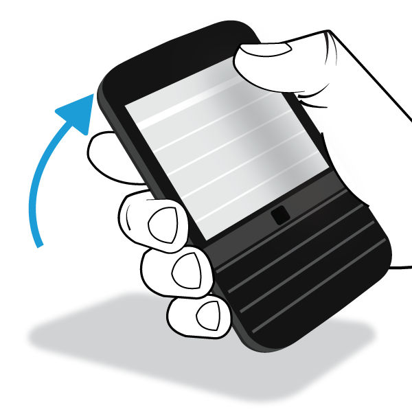 tartás kézben tartásra Aktiválás felemelésre Bekapcsolt funkció esetén, ha BlackBerry készülékét valamilyen vízszintes felületről felemeli, a készülék