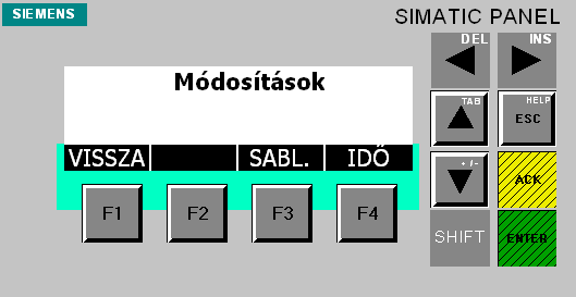 6.4.2 Módosítások képernyő Kiválasztható, hogy a sablon elrendezését, vagy a sablonhoz/hoz tartozó préselési időt akarjuk módosítani.