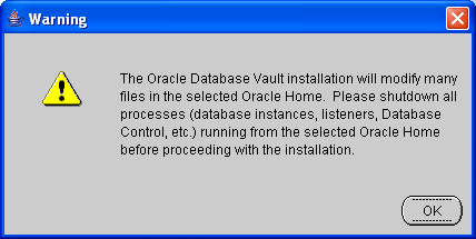 Módosítani fog az Oracle Home-ban néhány fájlt, ezért rákérdez, hogy megteheti-e. Természetesen OK-t kell mondanunk rá hogy továbblépjen.