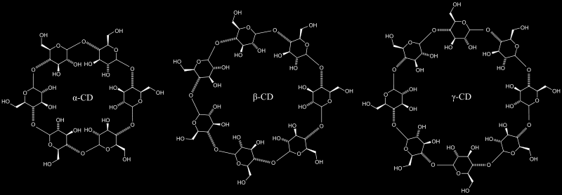 ligoszacharidok: ciklodextrin 6, 7 vagy 8