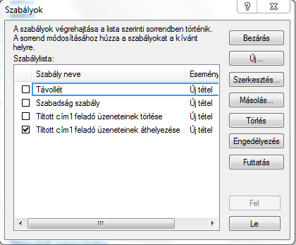 - 12-5. Jelöljük ki a célmappát, az e-mail fiókunk feltétel mezők alatt látható könyvtárstruktúrájában, ahová át kell helyezni a kéretlen, tiltott üzeneteket.