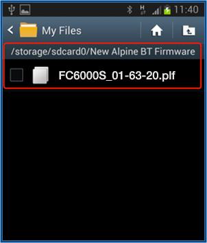 plf" állományt a telefon My Files mappájába 1.A Bluetooth kapcsolat létrehozása Ne frissítse a Bluetooth firmwarét vezetés közben!