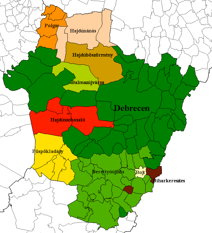 Hajdú-Bihar megye településeinek elsődleges