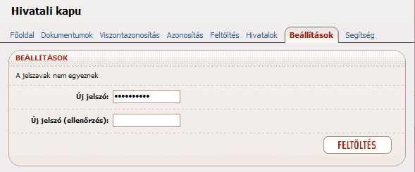 10. Ügykezelői jelszóváltoztatás Az ügykezelő megváltoztathatja a jelszavát a HKP felületen a Beállítások menüpontra kattintva. A jelszó minimum hossza 5 karakter.