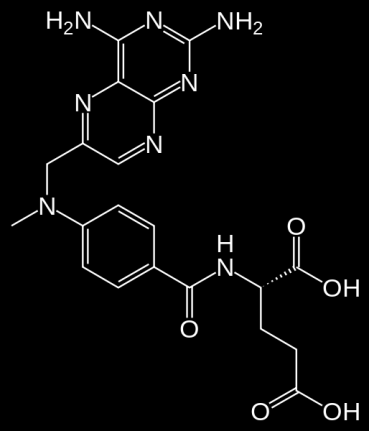 3.2 Metotrexát A MTX szerkezetét tekintve 4-amino-4-dezoxi-10-metilpteroil-glutaminsav, amely egy pteridinből, p-amino-benzoesavból és egy L-glutaminsavból felépülő folsavszármazék (2. ábra)