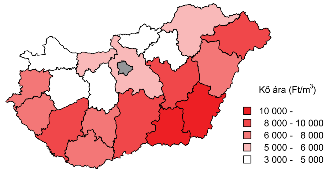 2. ábra. Magyarország kőár térképe, forrás: Gradex, 2003 Az útpályaburkolatok ősidőktől legáltalánosabban használt anyaga a kő.