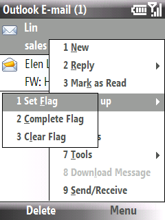 122 A vállalati e-mailek és az értekezlet-összehívások kezelése Jelző beállítása Az üzenet megjelölése egy vörös színű zászlóval, jelezve, hogy az üzenetet a későbbiek során is figyelemmel kell