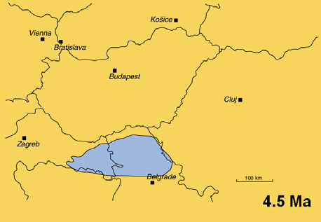 1. ábra: A Pannon-tó kiterjedésének