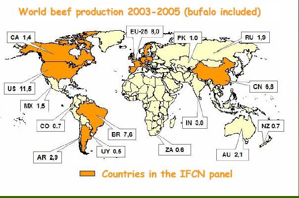 A világ marhahús termelése 23-25 között (bivallyal együtt) A vágómarhav marha- és s marhahús - termelés A világ g marhahústermel stermelésese Összesen kb.