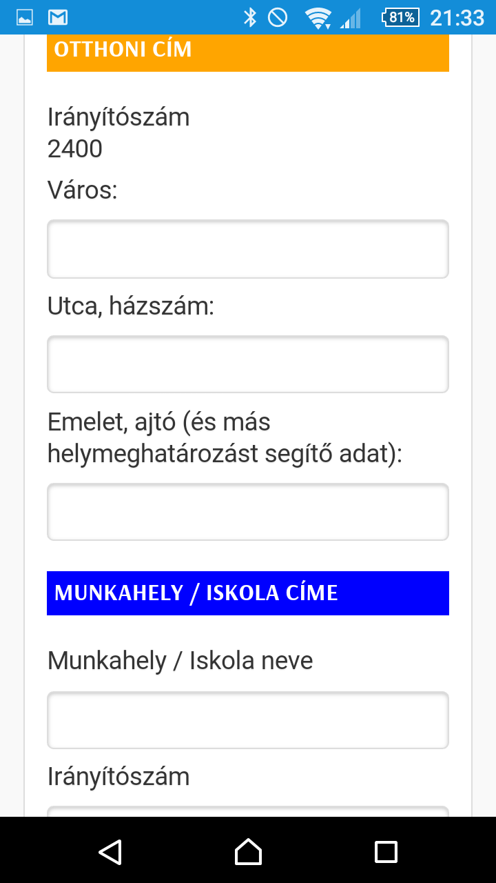 A További adatok gomb megnyomásával megjelennek további adatbeviteli mezők.