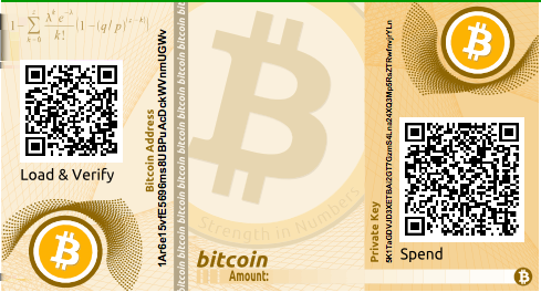 Bitcoin cím 1424C2F4bC9JidNjjTUZCbUxv6Sa1Mt62x Titkos kulcs (WIF) 5J3mBbAH58CpQ3Y5RNJpUKPE62SQ5tfcvU2Jpbnk eyhfsyb1jcn A papír pénztárcák könnyen előállíthatók olyan eszközökkel, mint pl.