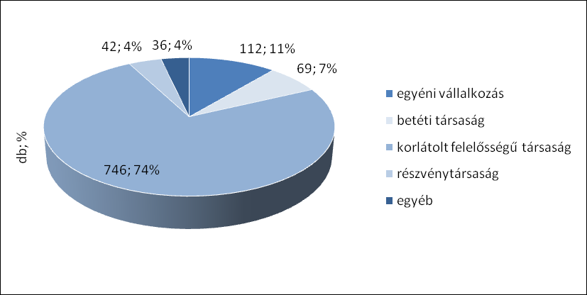 A megyében támogatott pályázatok projektgazdáinak 2/3-a a vállalkozói szférából került ki (1 005 db).