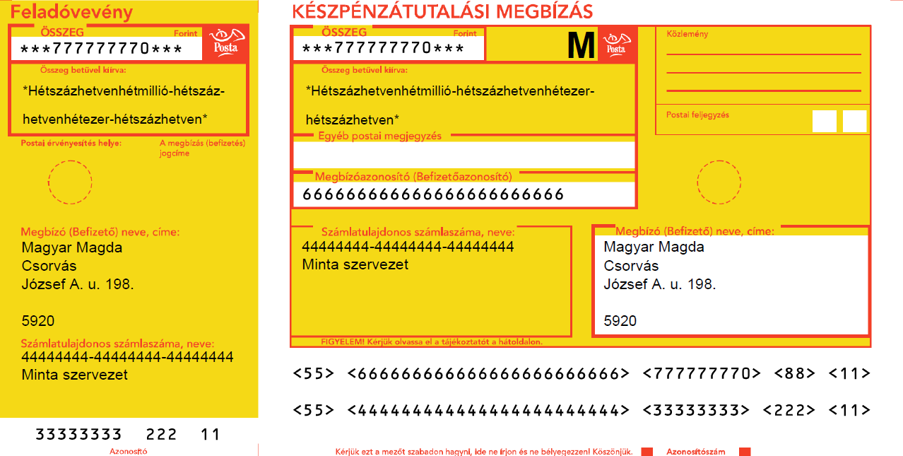 Készpénzátutalási megbízás teljes megszemélyesítése 2. sz.