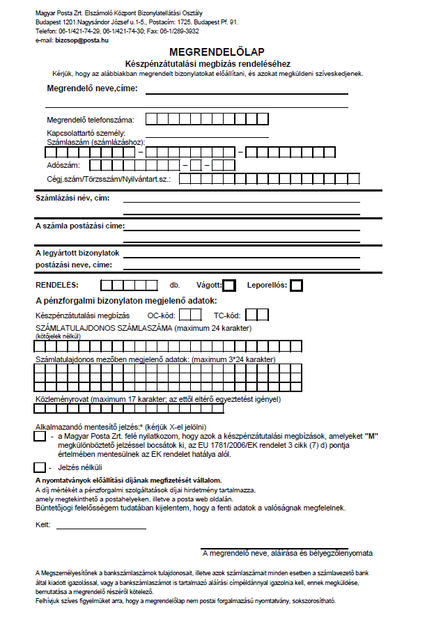A Magyar Posta Egyes Pénzforgalmi Szolgáltatásainak Általános Szerződési Feltételei 3.
