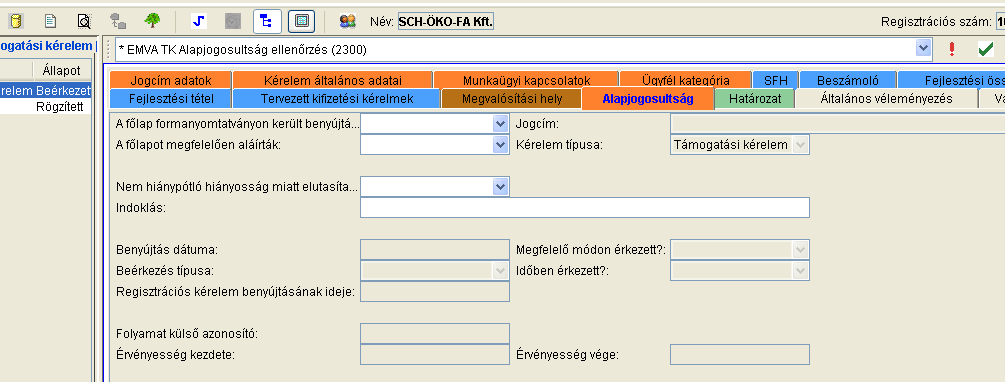 Alapjogosultság ellenőrzése Az alapjogosultság ellenőrzése az Alapjogosultság fülön történik. Az alapjogosultság ellenőrzés a következő ellenőrzéseket jelenti: 1.