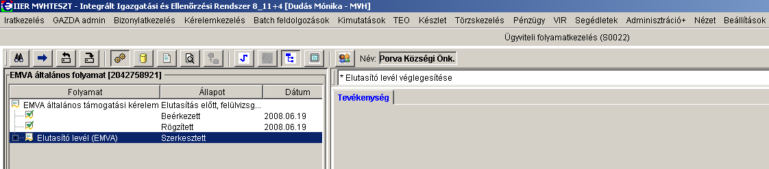 A (Tevékenység lezárása) gomb megnyomásával kell az elutasító határozatot szerkesztett állapotba állítani. A szerkesztett állapotú határozat nem módosítható.